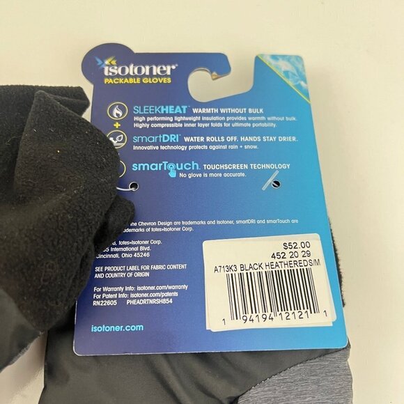 Isotoner Men's Sleekheat SmartDri Gloves Black Heather Size S/M Touchscreen Tech - Picture 6 of 6